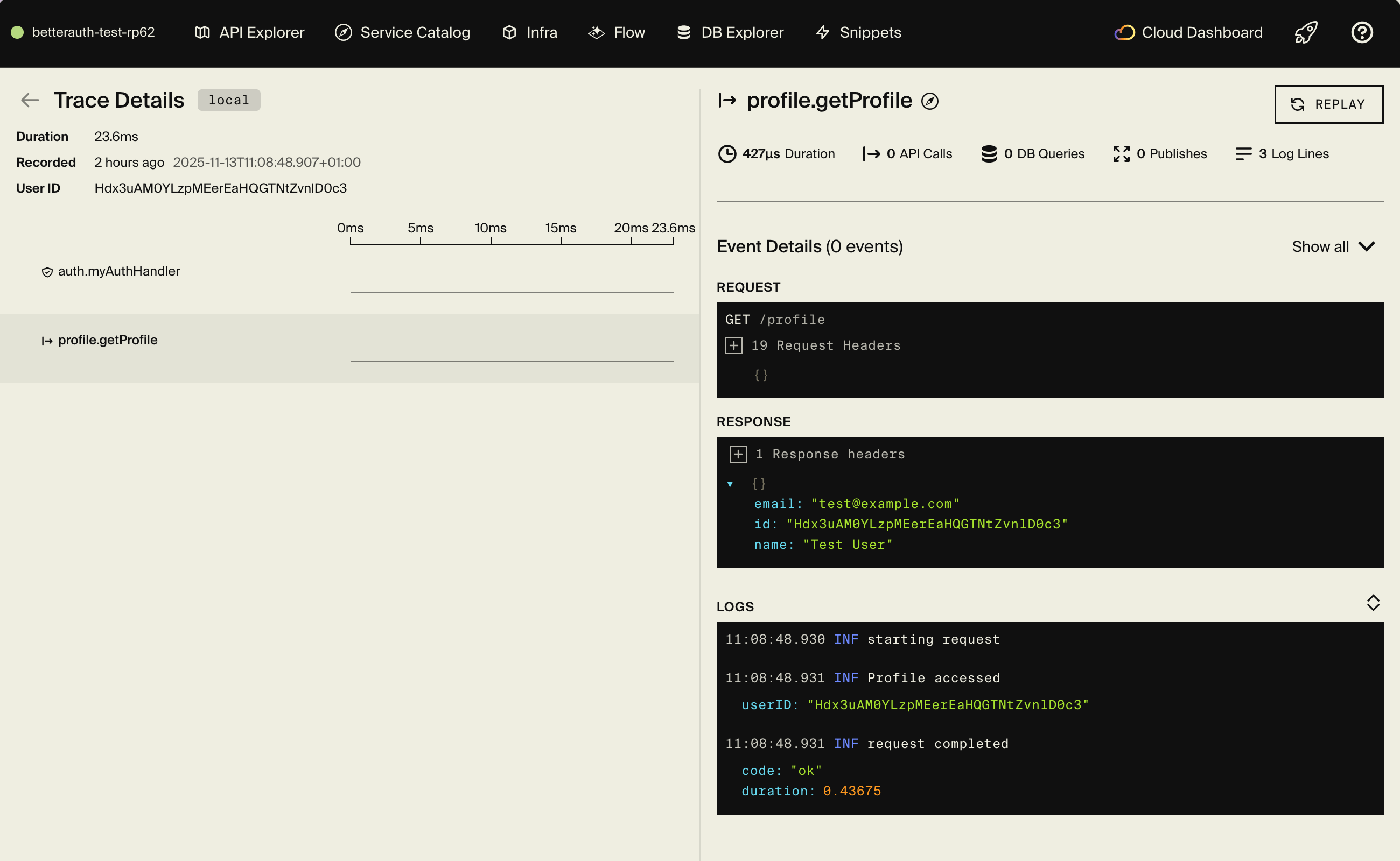 Distributed tracing in Encore's local development dashboard