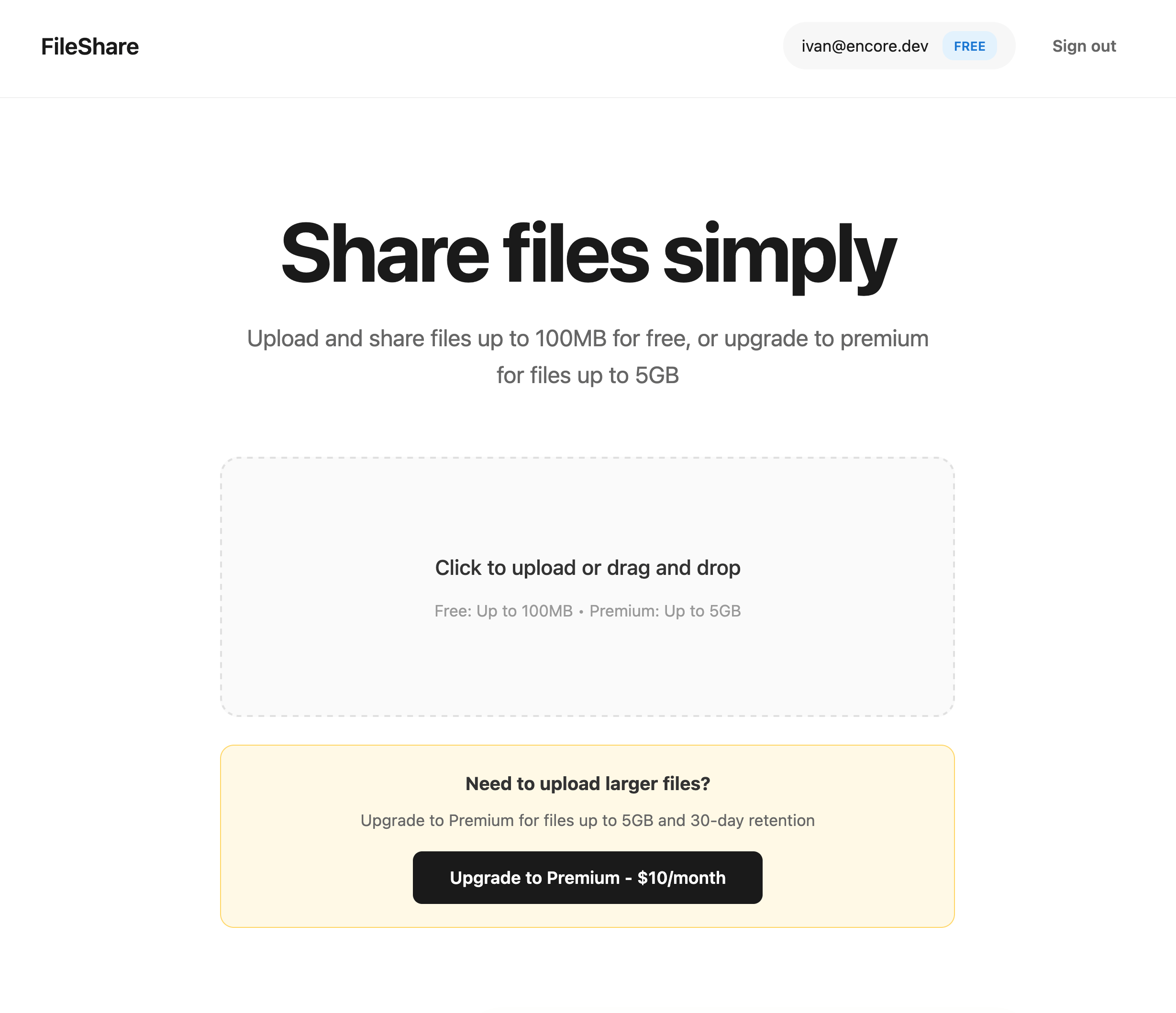 Clean WeTransfer-style file sharing frontend