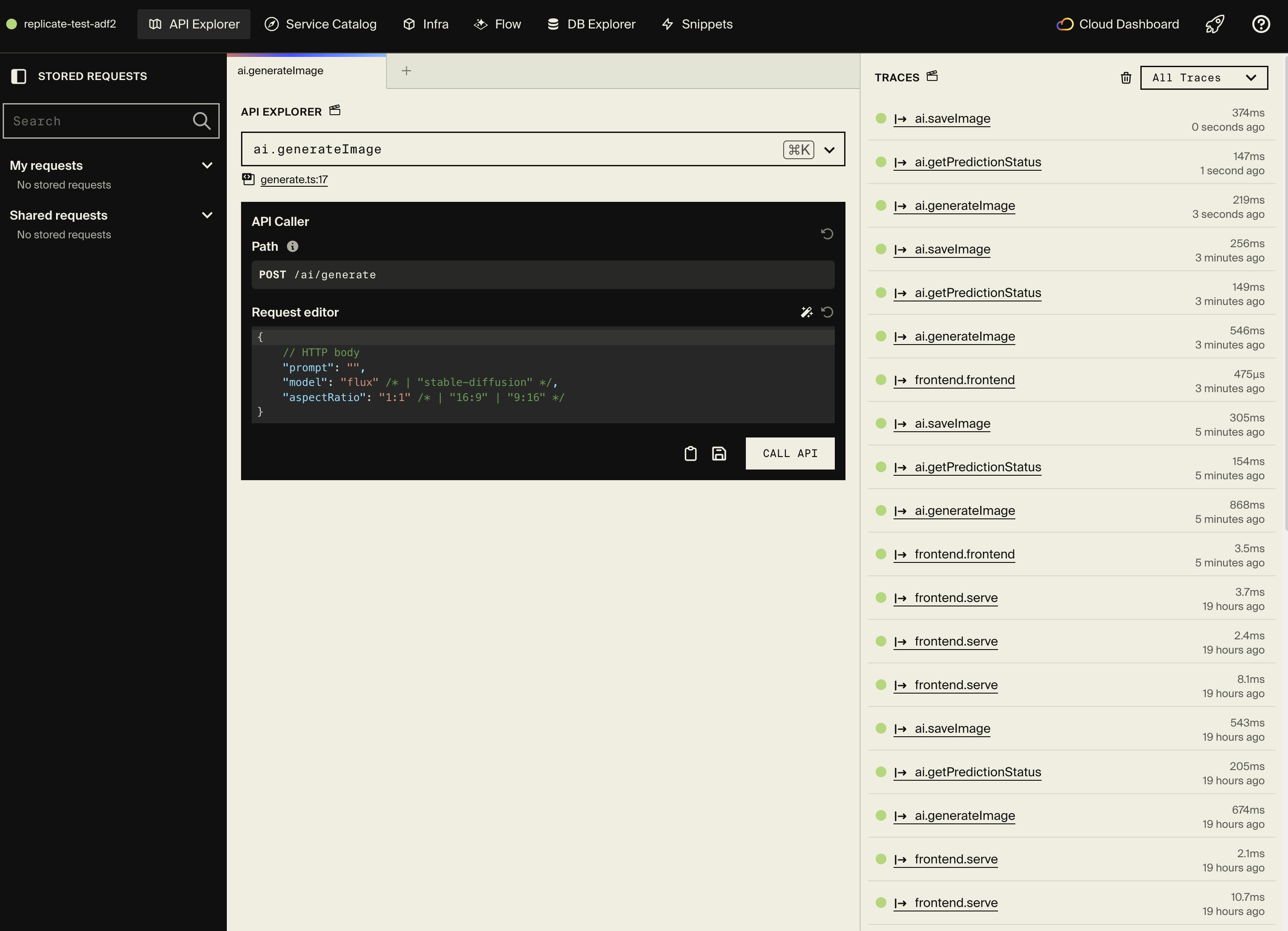 Encore's local development dashboard showing API Explorer