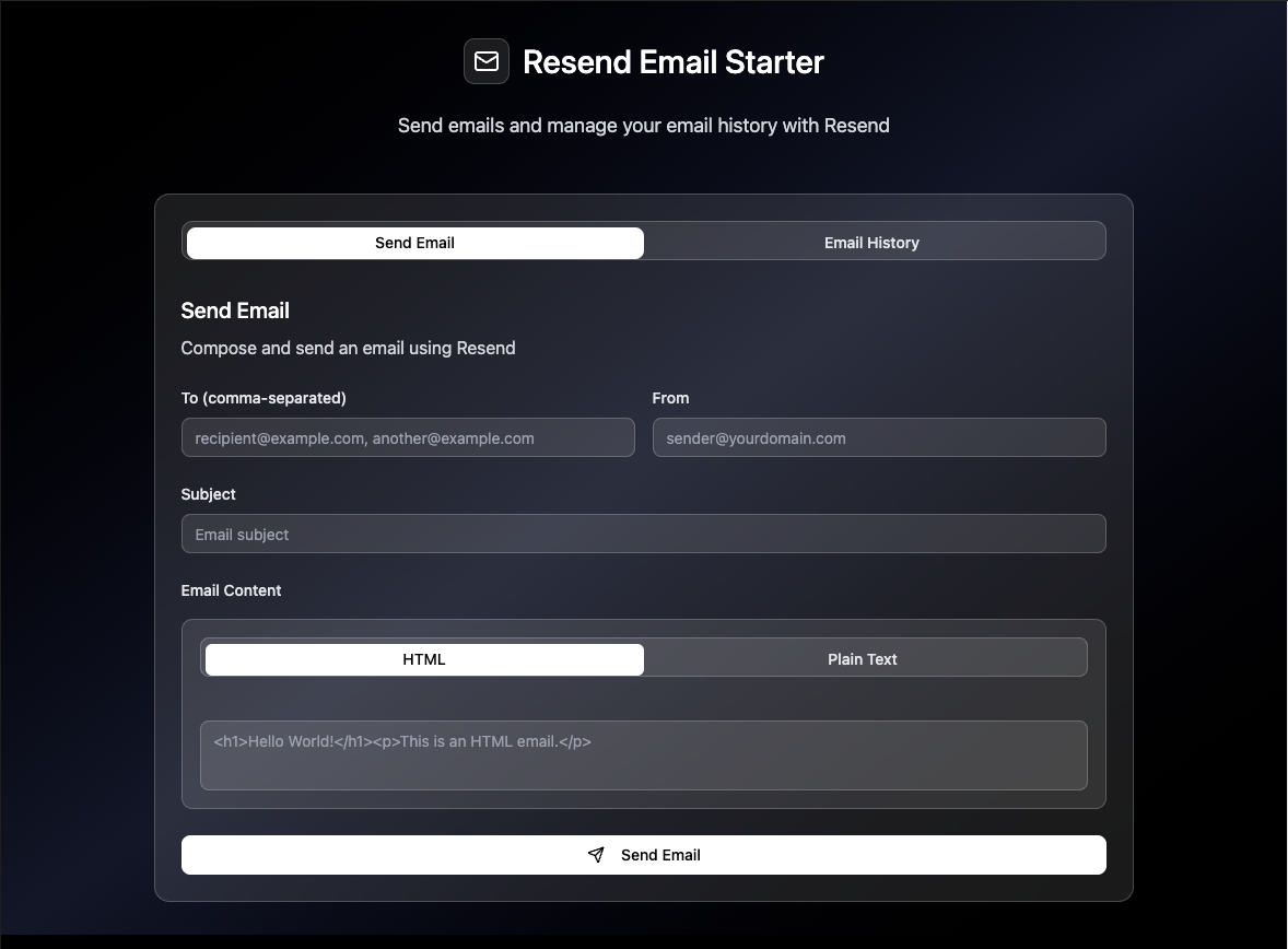 Preview of the Resend email management dashboard