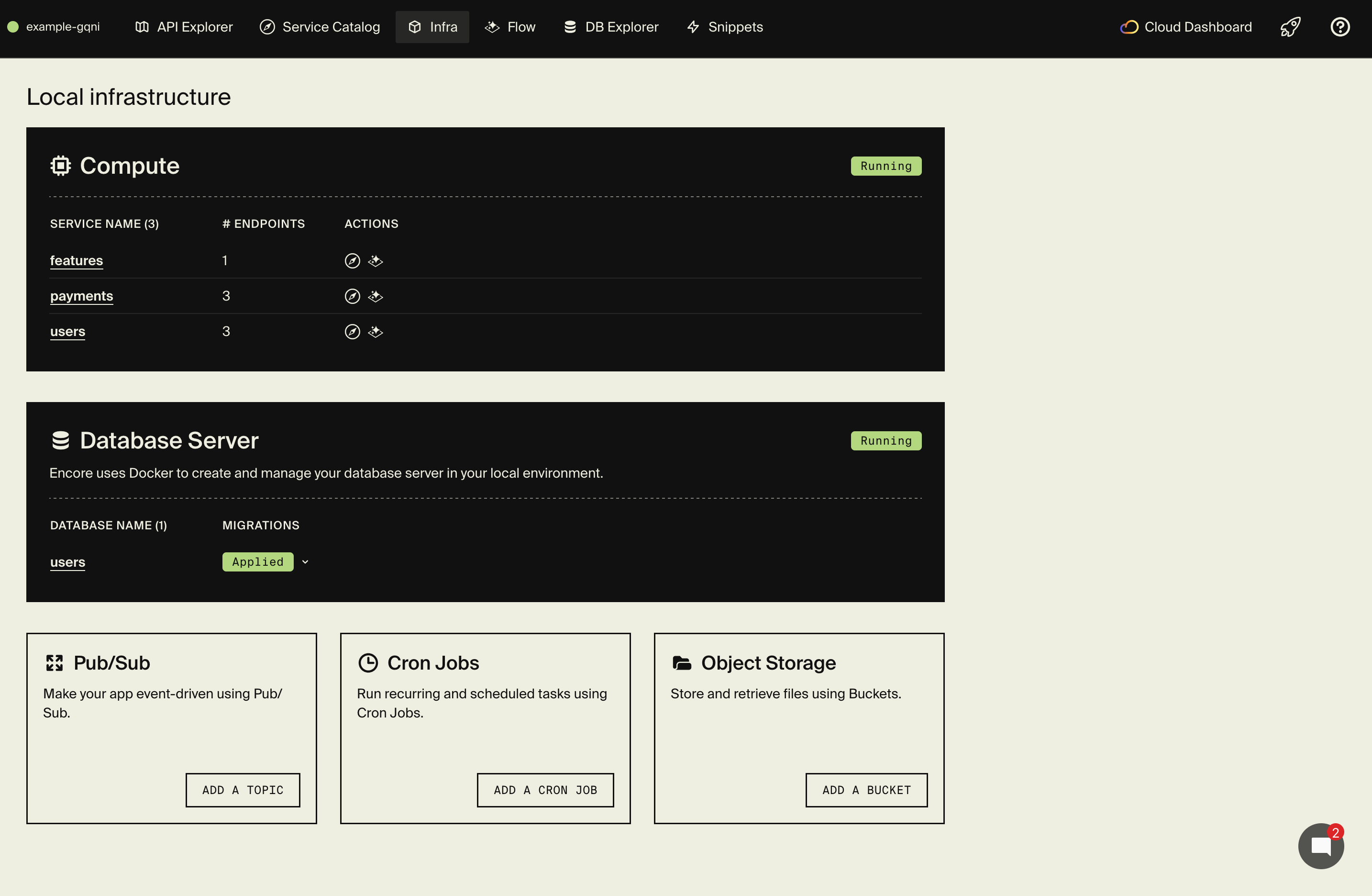 Local development dashboard