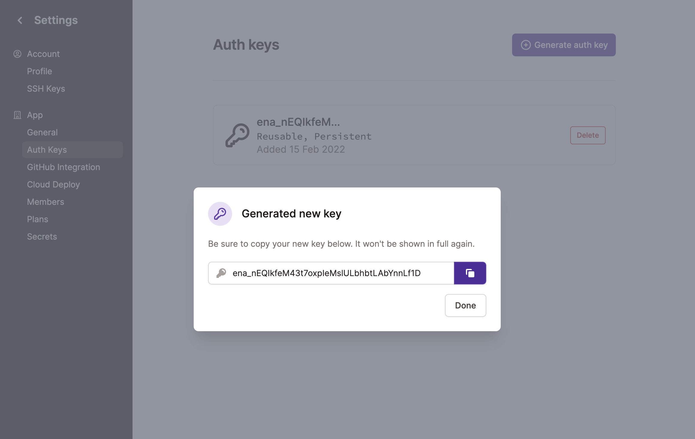 Copy Auth key screenshot